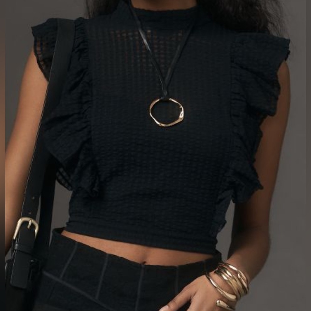 Anthropologie - Maeve Cropped Ruffle Mesh Top ~NWT~